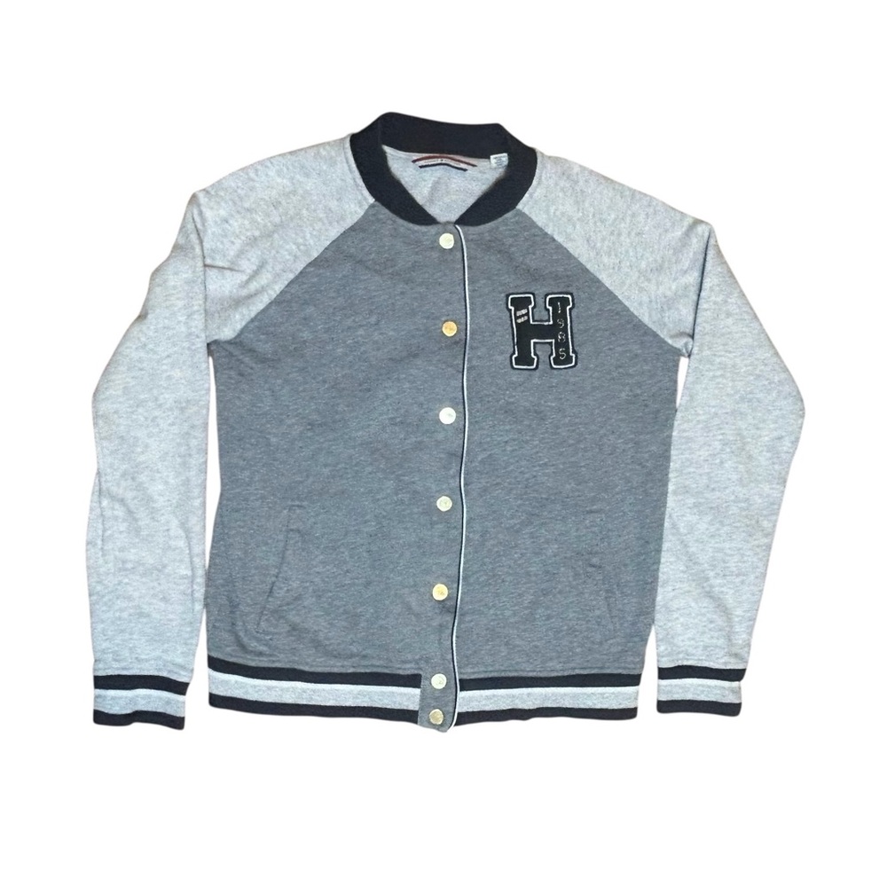 Tommy Hilfiger Women's 1985 Logo Grey Colorblock Varsity Jacket Size Small